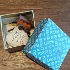 Free Avon Blue Logo Patterned Trinket Box with Tiny Wooden Toys Ink Pen Tips